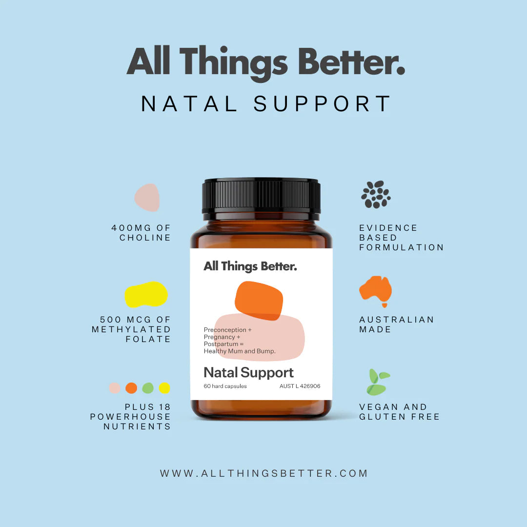 All Things Better Natal Support prenatal vitamins and pregnancy nutrition supplement
